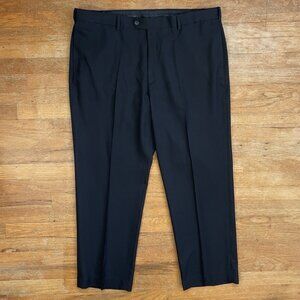 Savane Dress Pants Size 42x30 Black Herringbone Woven Trousers Stretch Waist